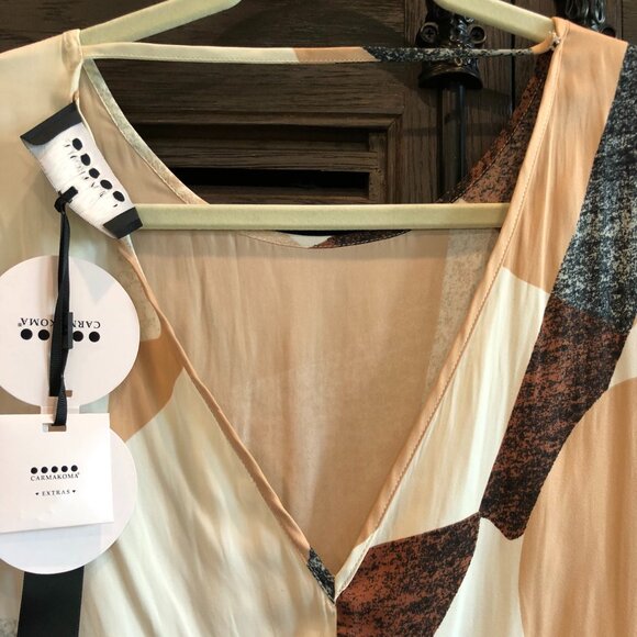 NWT Carmakoma brown peach abstract patterned dress M 18 - Picture 5 of 7
